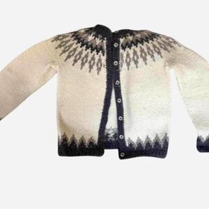 Women's Black and White Cardigan wool Sweater